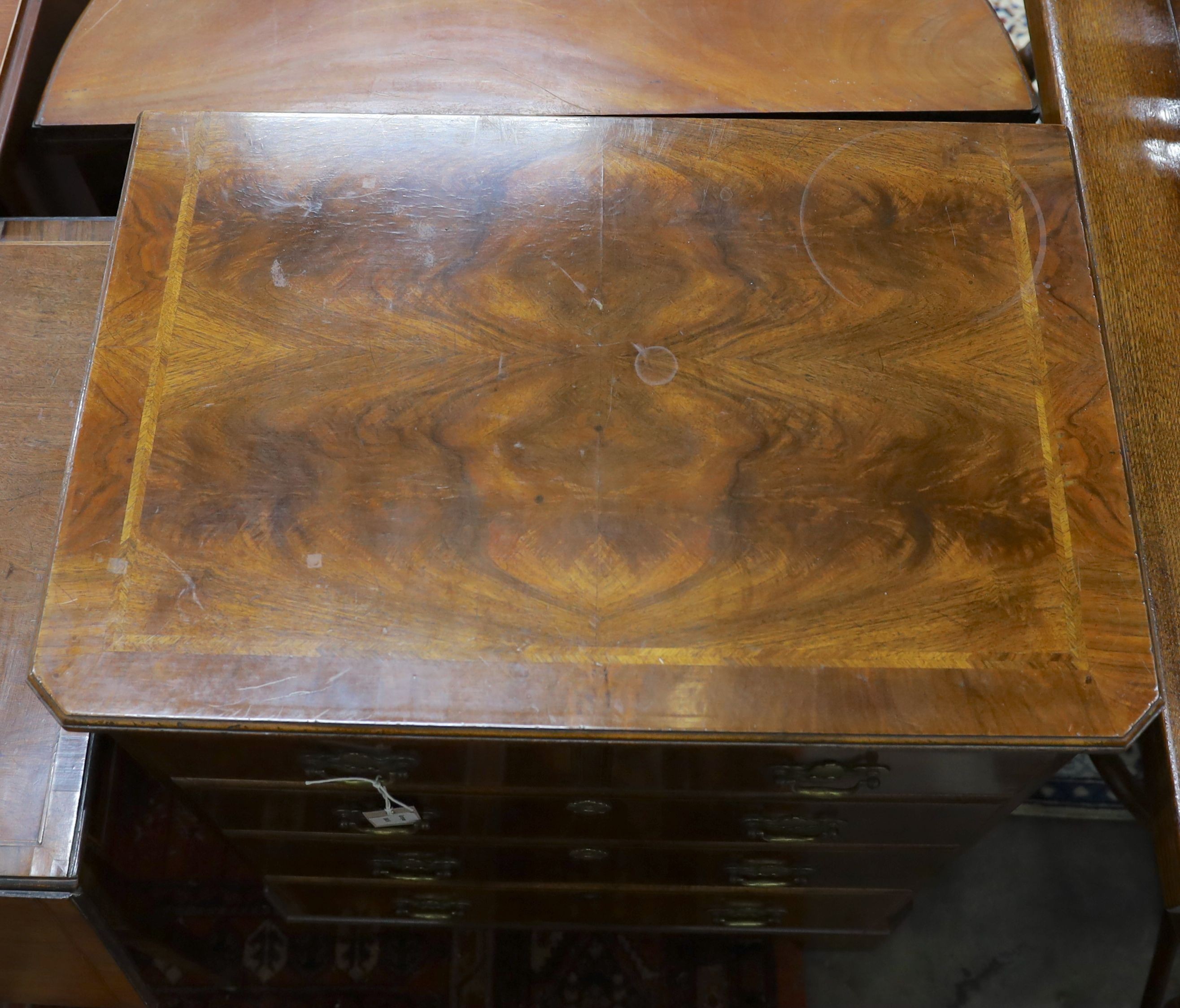 A George II style banded walnut television cabinet with dummy drawer front, width 66cm, depth 45cm, height 82cm